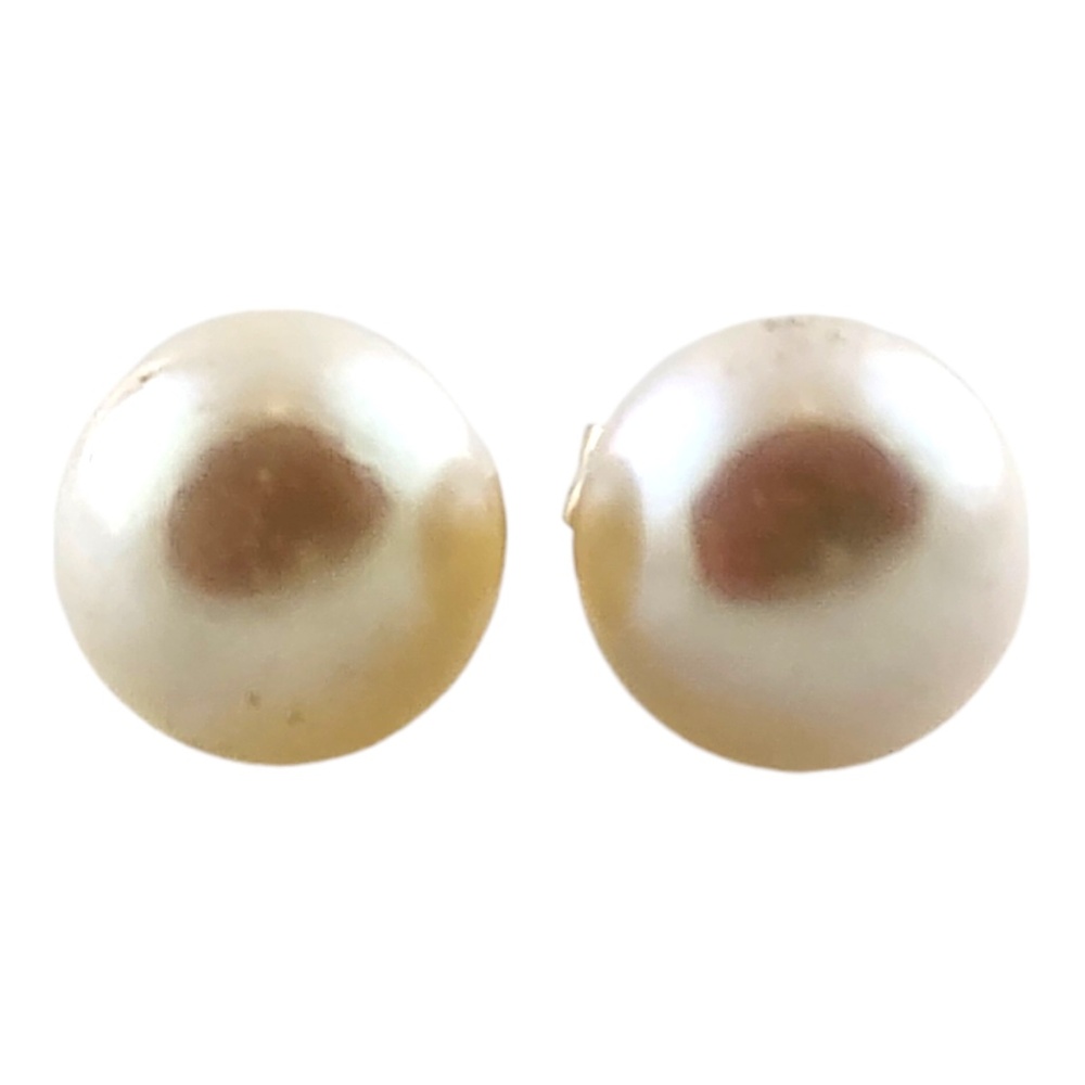 14 Karat Yellow Gold Pearl Stud Earrings #18572